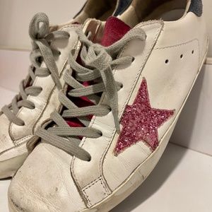 Golden Goose Sneakers - white leather with Pink Glitter Star, Size 8 / 38